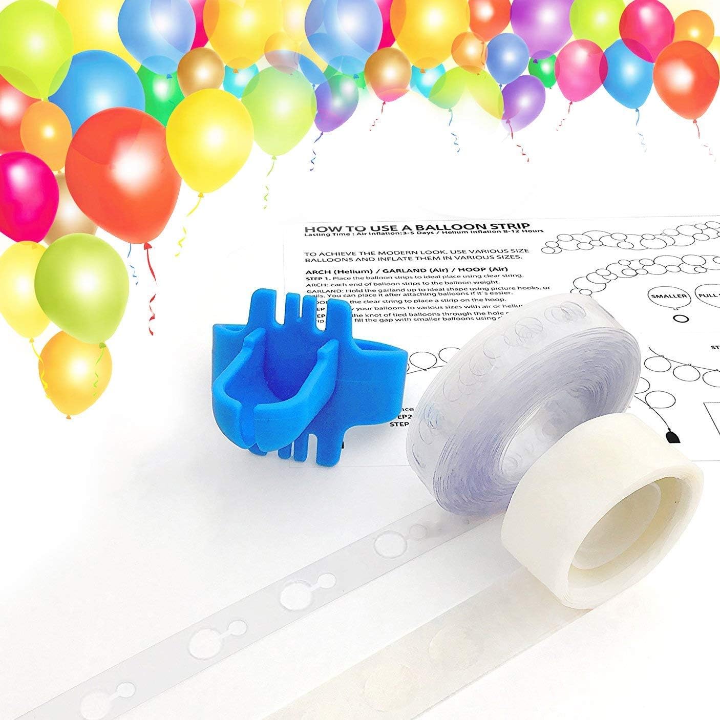 Balloon Arch Garland Decorating Strip Kit, 16ft Double Hole Clear Balloon Decorating Strip Tape, Tying Tool, Dot Glue, Super Easy to Make Balloon Arch Garland