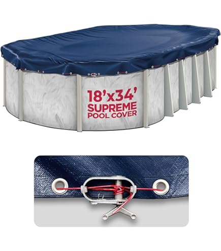 thumbnail image 2 of Robelle 18 X 33 Ft Extra Heavy Duty Blue Winter Oval Pool Cover For Above Ground Pools, 4 Ft Overlap (22 X 37 Ft Cover Size), Solid 10 X 10 2 of 14