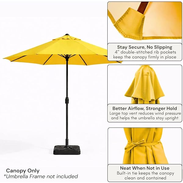 GLDDFDG 10FT PATIO UMBRELLA REPLACEMENT CANOPY 8 RIBS, WATERPROOF & FADE RESISTANT MARKET UMBRELLA COVER, THICKENED POLYESTER FABRIC FOR BACKYARD, GARDEN AND POOL (CANOPY ONLY) (YELLOW)