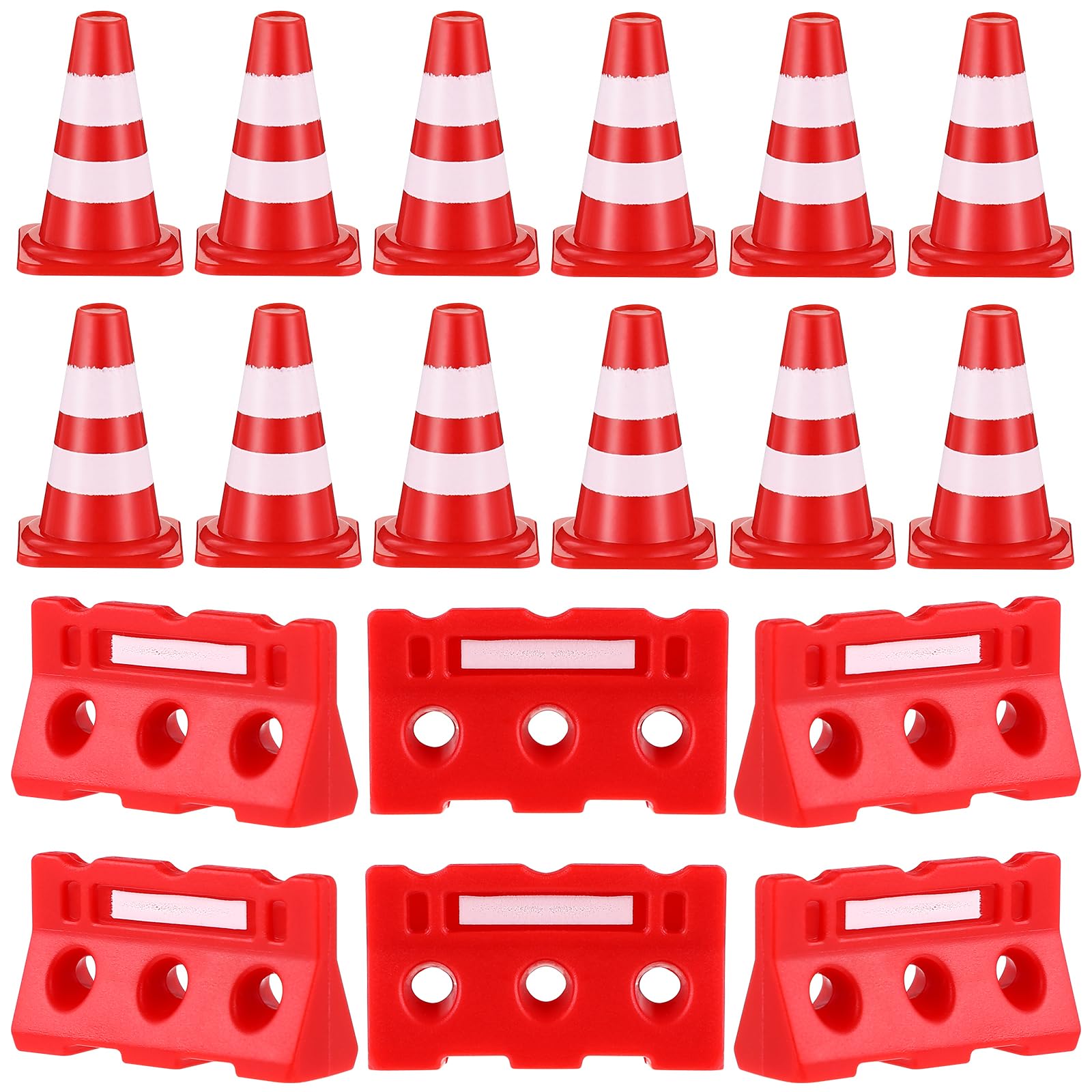 NUOBESTY 24pcs Mini Traffic Road Cones Roadblock Fence Sign Toys for Children Early Educational Roleplay Playset