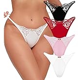 YIFVTFCK 4Pack Women G-String Thongs T-back Lace Hollow Out Low Waist Thongs Floral Breathable Cheeky Underwear Panties