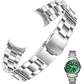 TJCENXIN 20mm 22mm Solid Metal Watch Band Curved Ends Tapered Stainless Steel Watch Strap Replacement Bracelet for Men Women Deployment Double FlipLock Buckle Silver