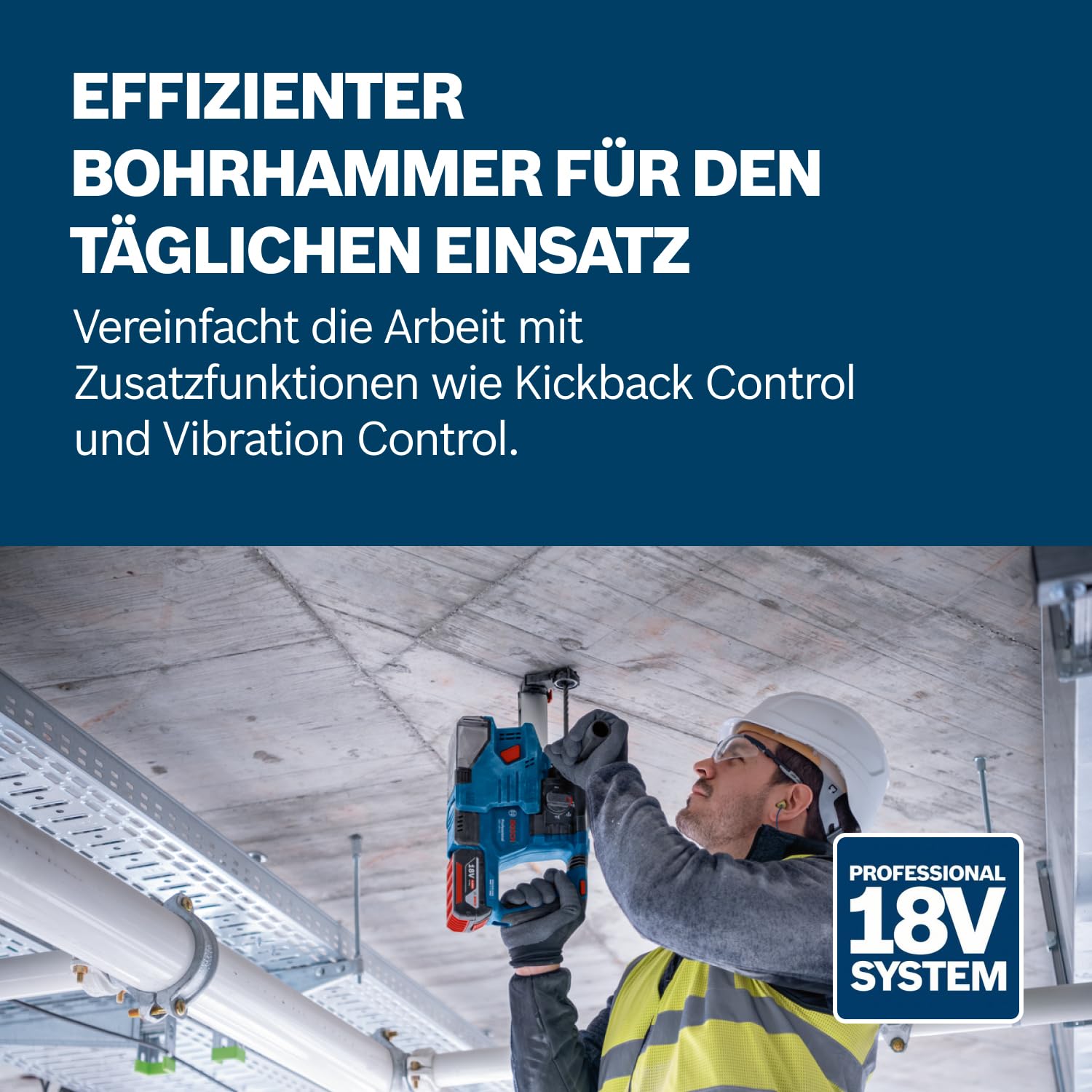 Bosch Professional 18V System Akku-Bohrhammer GBH 18V-22 (mit SDS plus, ideal zum Bohren von 6- bis 10-mm-Löchern, KickBack Control und Vibration Control, in L-BOXX)