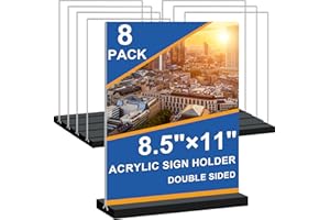 Seencool 8.5x11 Acrylic Sign Holder Vertical Double-Sided Tabletop Sign Holder with Black Base, Plastic Picture Frame Paper Holder, Clear Menu Display Stand for Office Restaurant Store Home 8 Pack