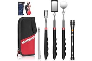 MANWALD Telescoping Magnetic Pickup Tool Set with Portable Bag, Extendable Flashlight with 360° Inspection Mirror, Christmas Stocking Stuffers for Men Adults, Gifts for Men Mechanics, and Handymen, Red