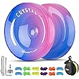 MAGICYOYO K2 Crystal Yoyo for Kids Beginners, Responsive Yoyo with Unresponsive YoYo Bearing for Replacement, Plastic Yoyo Professional with 12 Yoyo Strings, Yo Yo Case, Yo-Yo Accessory Set-Blue Pink