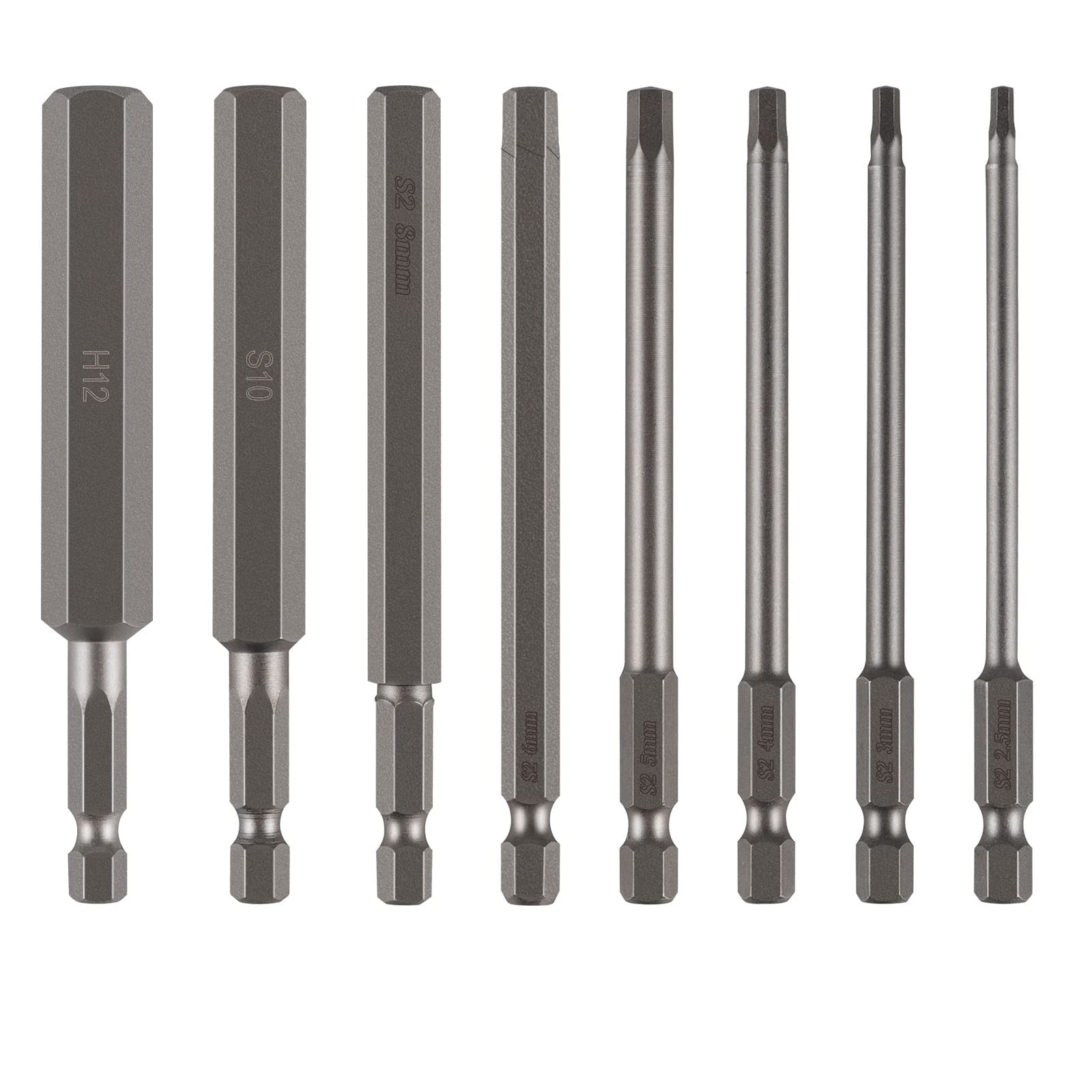 CPROSP Magnetic Screwdriver Bit 1/4 Inch Allen Bit Long 100 mm S2 Hexagonal Shaft H2.5-H12 Pack of 8