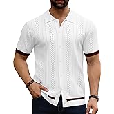 URRU Men's Knit Button Down Polo Shirt Short Sleeve Vintage Casual Summer Beach Tops