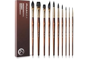 Watercolor Brushes Professional, Fuumuui 10Pcs Synthetic Squirrel Hair Water Color Paint Brush Set for Artists - Flat, Round 