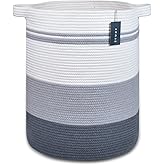COMSE Extra Large Blanket Basket, Tall Laundry Basket, Nursery Hamper, 15.7”x 21.7”, Cotton Rope Woven Laundry Hamper for Storage Toys Clothes Towels, Gradient Gray