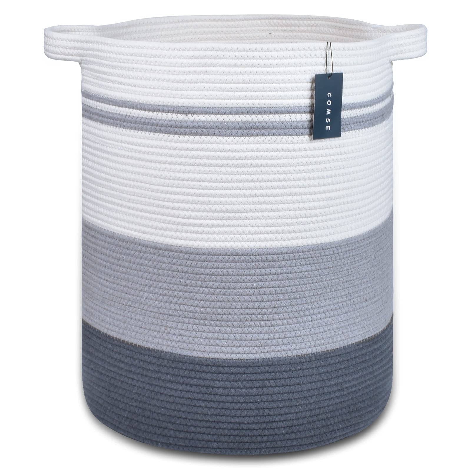 Photo 1 of COMSE Extra Large Blanket Basket, Tall Laundry Basket, Nursery Hamper, 15.7”x 21.7”, Cotton Rope Woven Laundry Hamper for Storage Toys Clothes Towels, Gradient Gray
