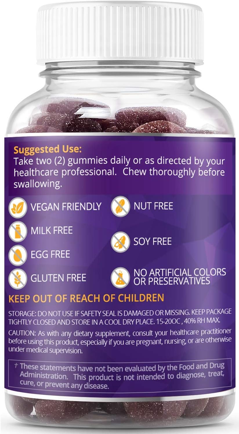 Iron Gummies with Vitamin C & A, Vitamins B Complex, Zinc, Multivitamin for Kids and Adults - Ideal for Sensitive Stomachs - Non-Constipating - 60 Vegan Chewable Gummy: Health & Personal Care