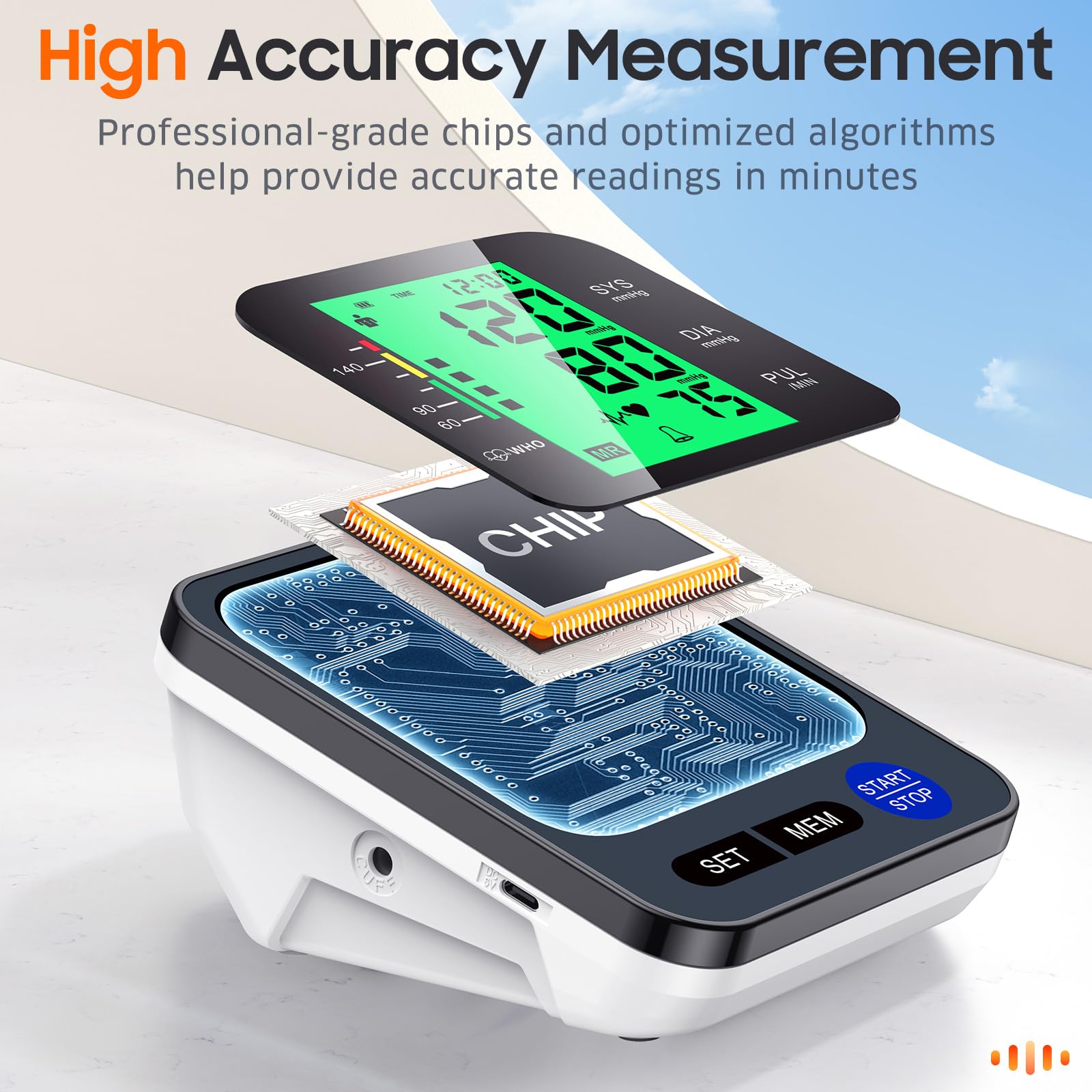 Blood Pressure Monitors for Home Use, Digital Blood Pressure Machine with 3-Color Backlit Hypertension Display, Upper Arm Large Cuff (8.7