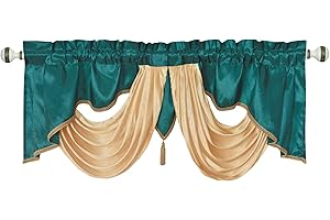 GOHD GOLDEN OCEAN HOME DECOR GOHD Valarie Fancy Window Valance. 54 x 18. Taffeta Fabric with Soft Satin Swag. Add Some Royal luxruy Accent to Your Home. (Green Teal)