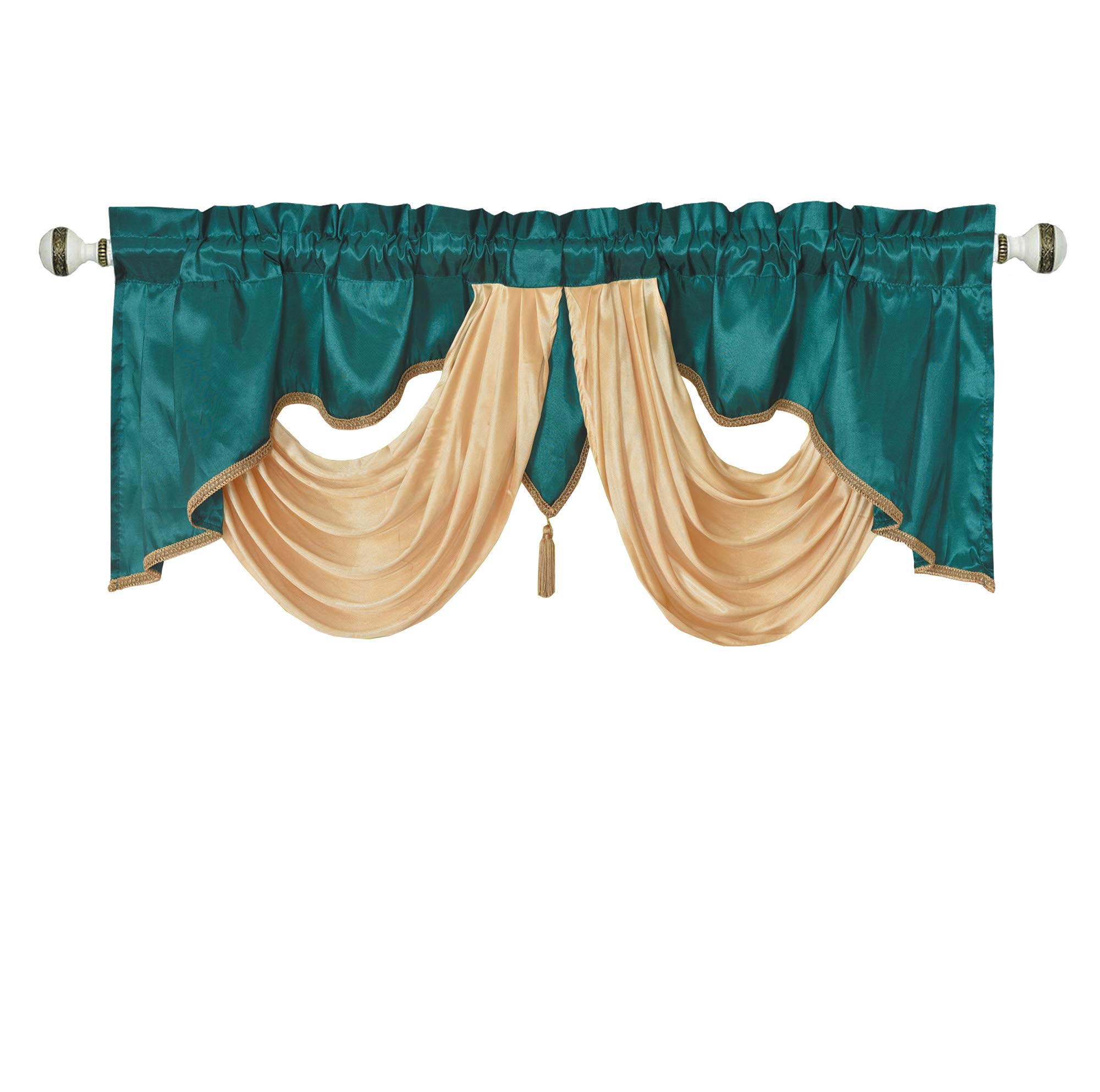 GOHD Valarie Fancy Window Valance. 54 x 18. Taffeta Fabric with Soft Satin Swag. Add Some Royal luxruy Accent to Your Home. (Teal)