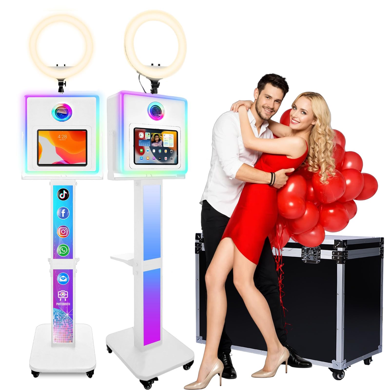 Photo 1 of RDYMONKEY Photo Booth for All iPad and for Camera Dualuse Customized Logo Selfie Station Shell Stand APP Control RGB Ring Light Music Sync Light Box Photobooth Machine with Flight Case for Rental
