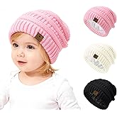 Zando 3 Pack Satin Lined Baby Girl Boys Toddler Winter Hat Infant Beanie Warm Soft Cable Knit Hat Silk Lined Outdoors