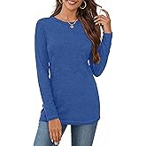 CHICGAL Women Long Sleeve Shirts Casual Fall Tees Crew Neck Basic Tunic Tops(Blue, S)