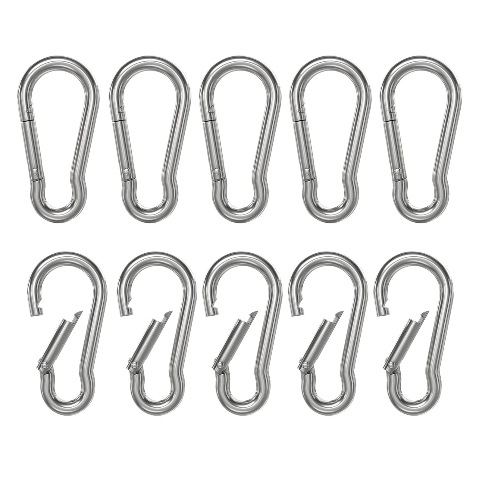 10 Pcs Snap Hooks, 304 Stainless Steel, Carabiner Snap Hook Carabiner Keychain Clips for Outdoor, Camping, Hiking, Hooks for All Lifting Aids and Handles with An Eyelet