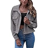 Gihuo Women's Fashion Cropped Shacket Button Down Corduroy Shacket Jackets Casual Plaid Long Sleeve Crop Jackets Tops