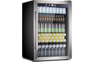 Joy Pebble Beverage Refrigerator Cooler 4.4 Cu.Ft,145 Can Mini Fridge with Glass Door for Beer Drinks Wines,Freestanding beverage fridge with Adjustable Shelving