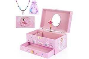hombrima Music Jewellery Box with Drawer Necklace Bracelet, Musical Jewelry Storage Case with Spinning Ballerina Gift Set for Kids Girls Children Daughter (Pink Ballerina)