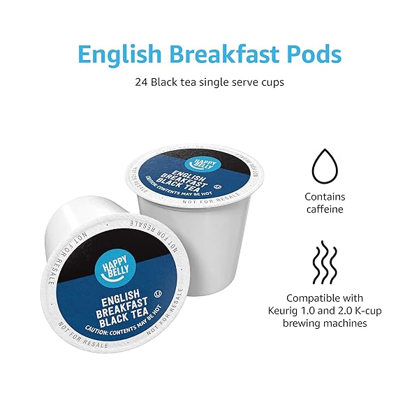 AMAZON BRAND – HAPPY BELLY TEA PODS, ENGLISH BREAKFAST, 24 COUNT, COMPATIBLE WITH 2.0 K-CUP BREWERS