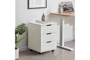 Farini 3-Drawer Vertical Filing Cabinet Rolling Wood Mobile File Cabinets Under Desk for Home Office with Casters (White, Fully Assembled)