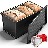 Saiveina 【5 Bonus Heart Shaped Cake Pans 】 Pullman Loaf Pan with Lid, 1 lb Bread Loaf Pan Non-Stick Carbon Steel, Square Bake