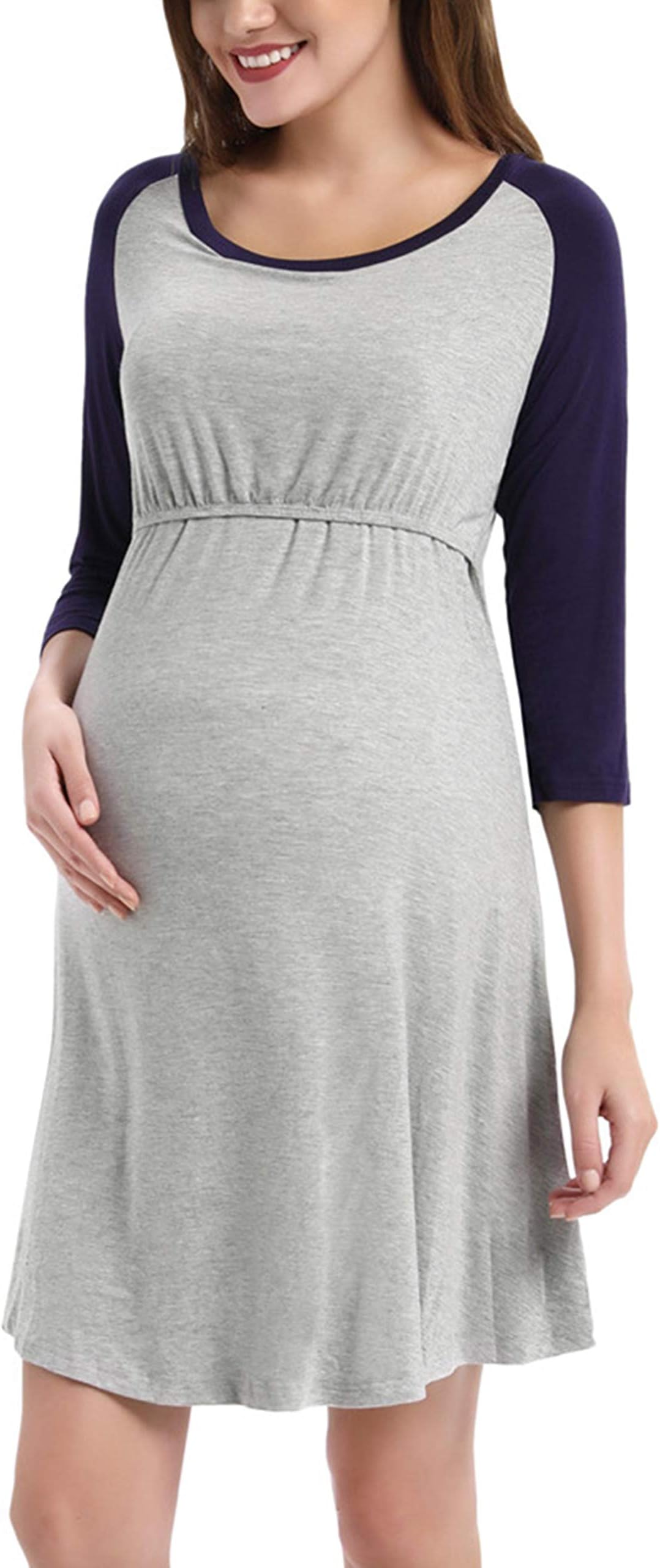 Maacie Women Short Sleeve Nightgown Striped/Polka Dot Nursing Sleep Dress