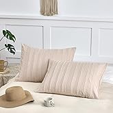 xuan dian King Pillow Shams 2 Pack, King Size Pillowcases, Soft Microfiber Geometric Striped Tufted Pillow Covers with Envelope Closure, Cream, 20x36 Inches (No Insert)