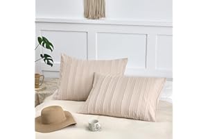 xuan dian King Pillow Shams 2 Pack, King Size Pillowcases, Soft Microfiber Geometric Striped Tufted Pillow Covers with Envelope Closure, Cream, 20x36 Inches (No Insert)