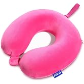Memory Foam Neck Pillows for Travel - Travel Neck Pillows for Airplanes with Attachable Snap Strap Soft Washable Cover, Flight Neck Pillows Provide Neck Rest for Traveling, Car, Home, Office, Pink