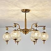 Piepooye Vintage Gold Sputnik Chandelier 6 Lights Crystal Adjustable Hanging Ceiling Light Fixture Antique Large Pendant Ligh