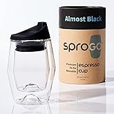 SPROGO - To-Go Espresso Glass Travel Mug with Lid, Reusable Double Wall Glass Tumbler, Fits Most Coffee Makers & Cupholders for Your Car, Gifts for Coffee Lovers, 4.5 oz Cortado Cup, Almost Black