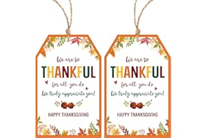 KINGLAKE GARDEN Fall Gift Tags Thanksgiving Gift Tags with String, 50PCS Fall Maple Leaf Thank You Tag So Thankful Design Gift Tag for Gift Bags, Fall Thanksgiving Party Favors Decoration