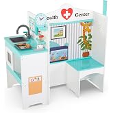 Lil' Jumbl Wooden Doctor Playset, Exam Room, Check-in &amp; Waiting Areas | Multi-sided activity center for ages 3+ with 3 play stations and storage cabinets - eases fear of checkups.