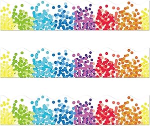 Rainbow Confetti Border Trim - Bulletin Borders Stickers, 50 ft Back-to-School Decoration Borders for Bulletin Board/Black Board Trim, Teacher/Student Use for Classroom/School Decoration