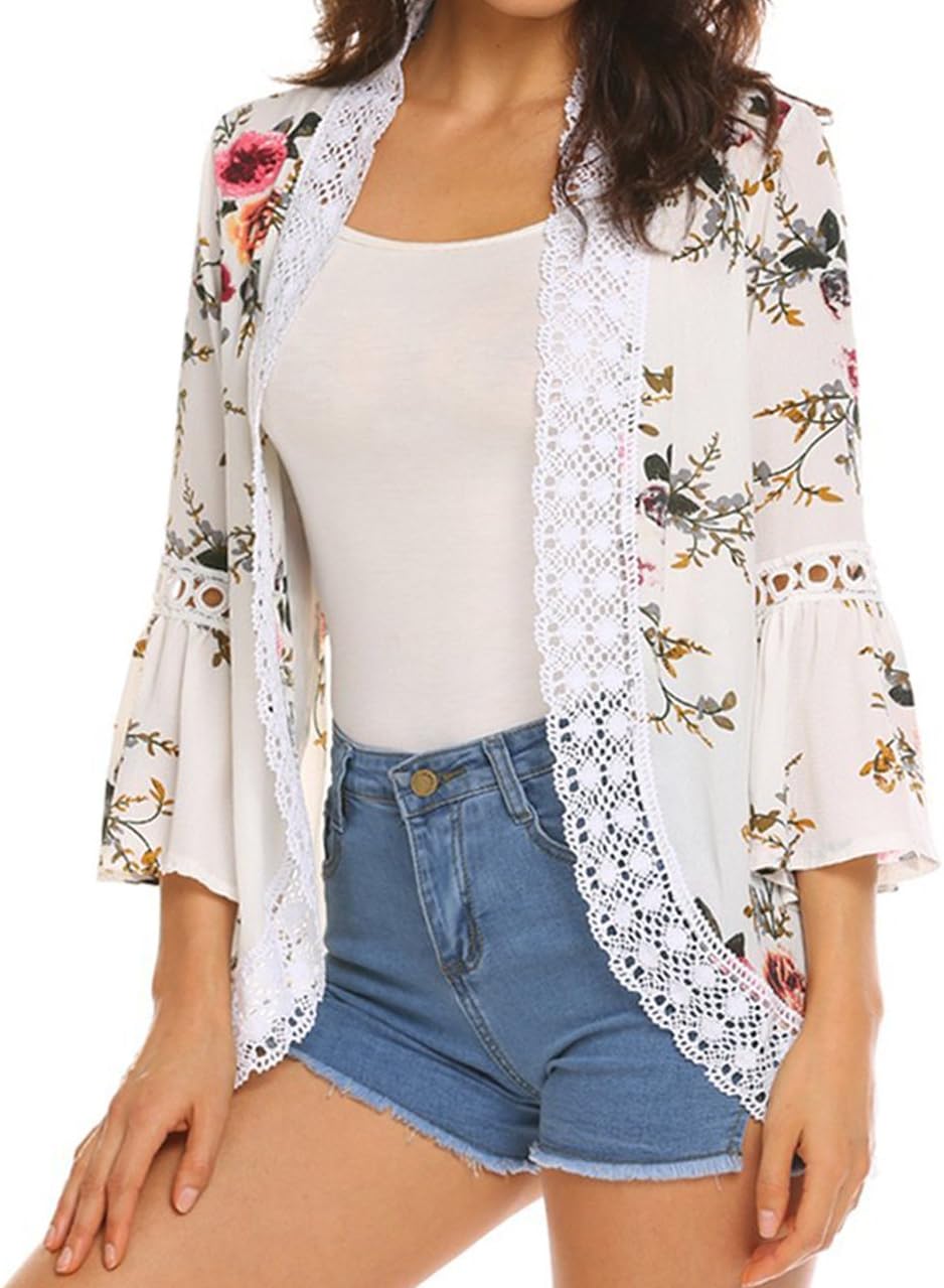 casuress Women's Cardigan-Sheer Kimono Loose Summer Floral Print Cover Ups