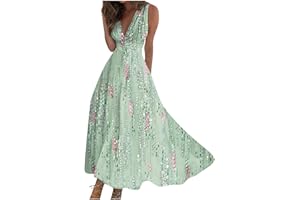 BARNRAE Dresses for Women 2024,Women's Summer Maxi Dress Casual Swing Flowy Floral Fashion Basic Sundresses