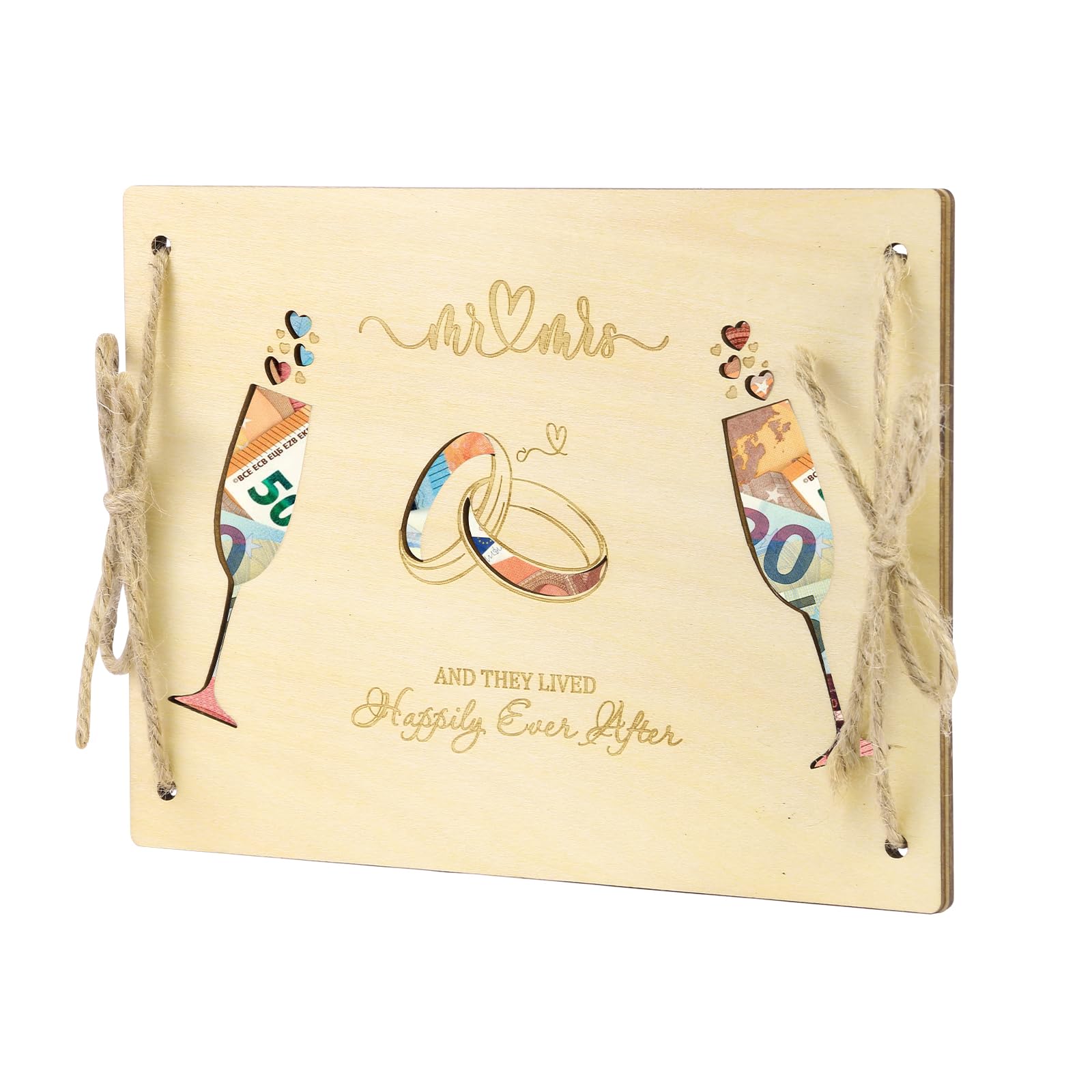 LOVLEY Personalised Wedding Card for Bride & Groom, Wedding Money Wallet, Money Gift Wedding, Wooden Money Card with Envelope (Wine Glasses)