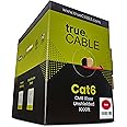 trueCABLE Cat6 Riser (CMR), 1000ft, Red, 23AWG 4 Pair Solid Bare Copper, 550MHz, PoE++ (4PPoE), ETL Listed, Unshielded Twisted Pair (UTP), Bulk Ethernet Cable
