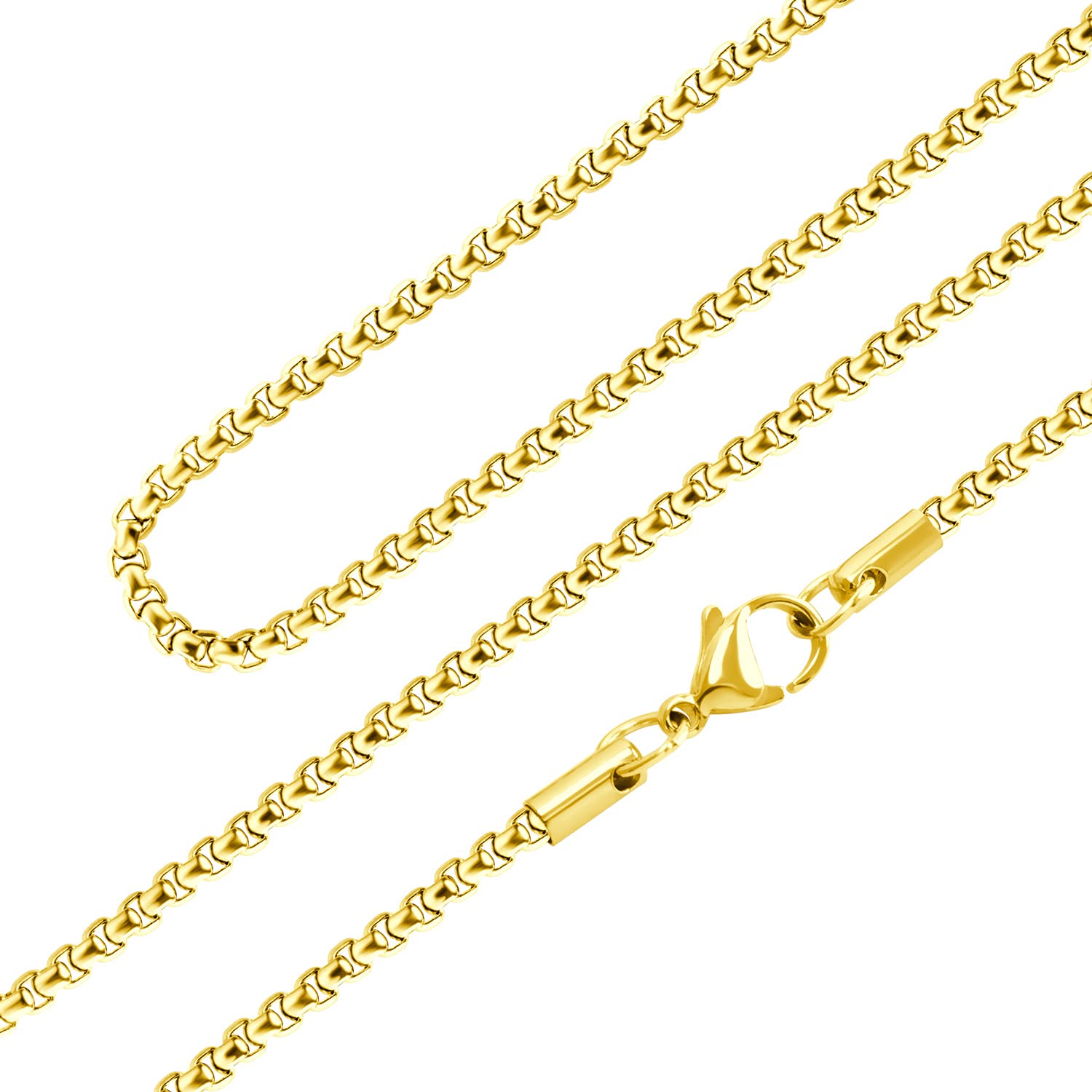 555Jewelry Thin 2.5mm Stainless Steel Box Chain Necklace for Men & Women, Lightweight Stainless Steel Necklace for Men, Necklace Chain For Men, Gold, 22 Inch