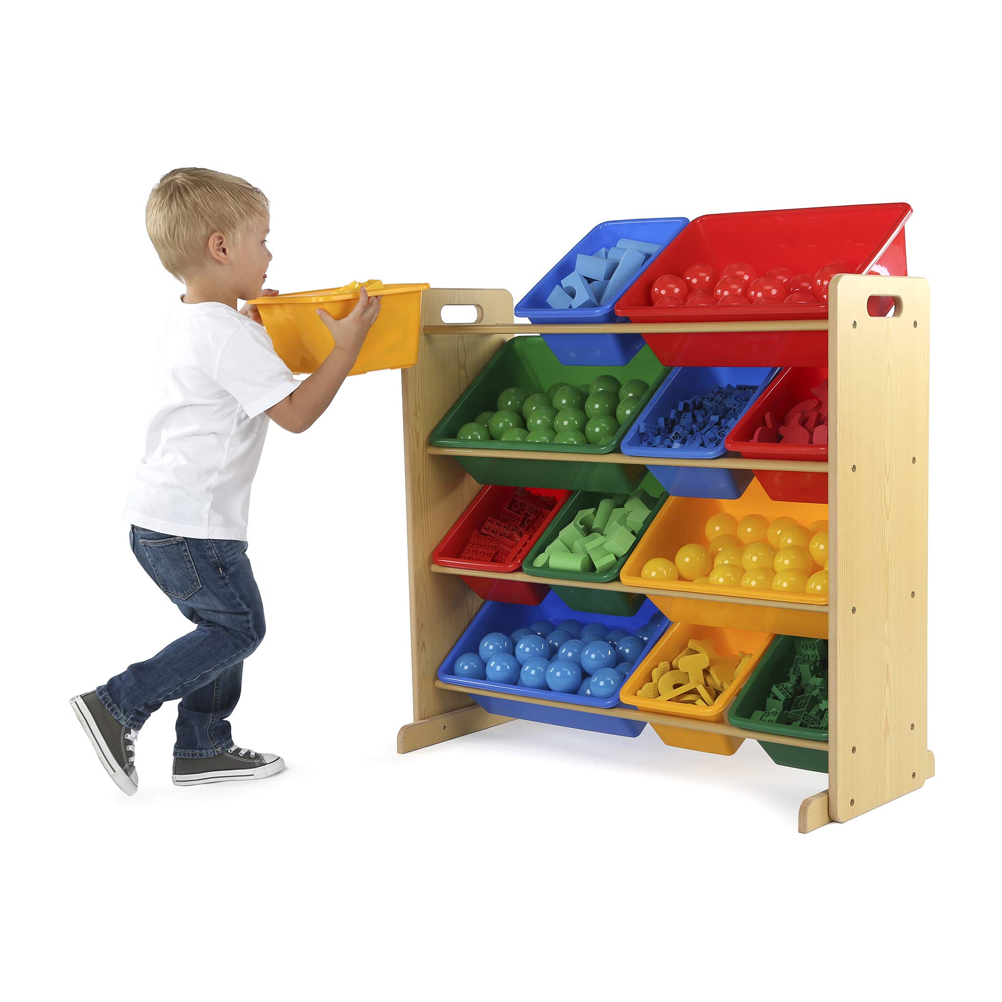 Tot Tutors Kids' Toy Storage Organizer with 12 Plastic Bins, Natural