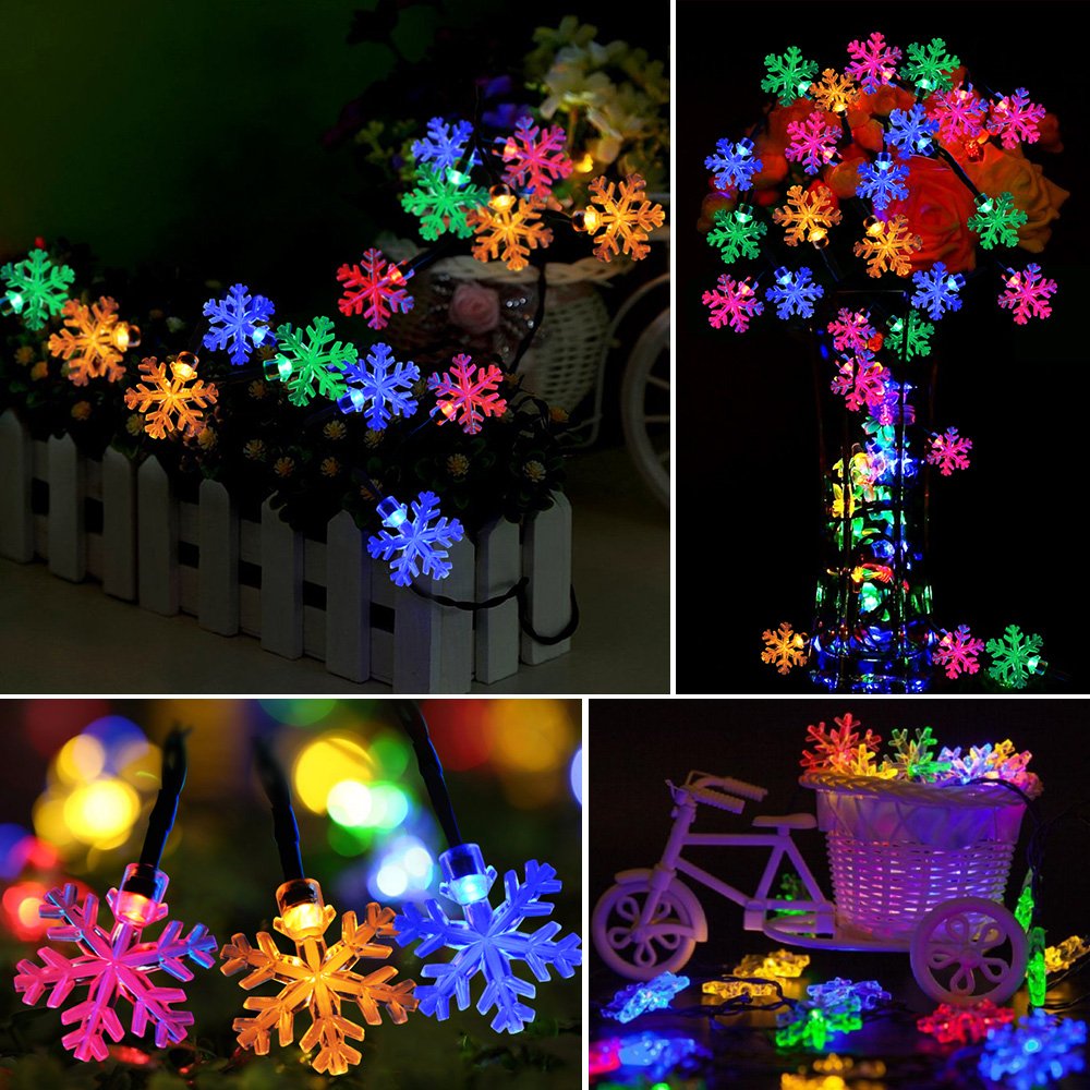Solar String Lights - Solarmks 8 Mode 20ft 30 LED Fairy String Lights Outdoor Garden Light for Christmas - Colorful Snowflake