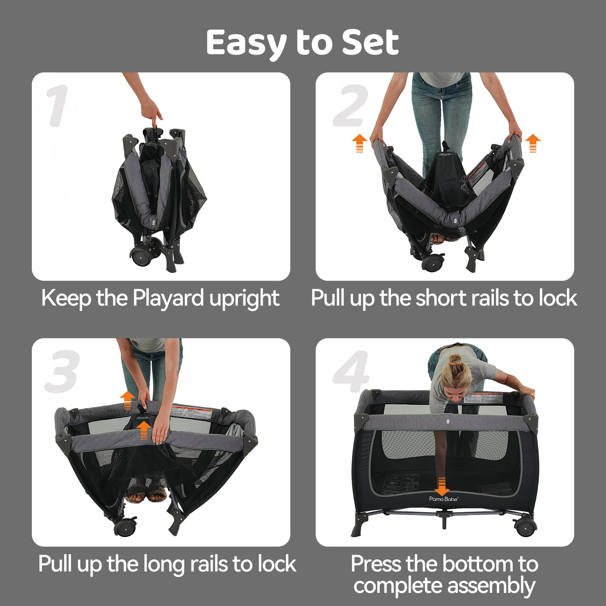 Pamo Babe Baby Playard with Canopy, Portable Crib with Changing Table