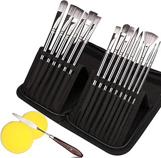 NANAPLUMS Pinselset-Malen, Pinsel-Set 18 Stück,Acrylpinsel-Künstlerpinsel für Aquarellmalerei Ölmalerei Flachpinsel Bürste，Spachtel und Schwämmen Premium Nylon Pinsel für Anfänger, Gemälde Liebhaber…