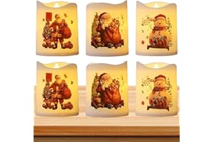Christmas LED Pillar Candles - Battery Operated Santa Candles,6X Christmas, Desktop Ornaments for Holiday Home Decor