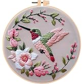 Needlework Embroidery Kit for Beginners,Flower Hummingbird Pattern Handmade Cross Stitch Sewing Craft Kit with Pre-Stamped Patterns,7.87 inch Hoop,Floss &amp; Needles for Craft Lover Gifts