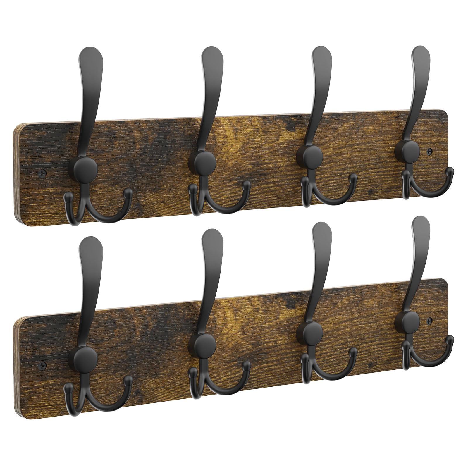 YMYNY Coat Hook Wall Mounted Set of 2, Length 84CM Wall Coat Racks, Hooks Heavy Duty Solid Wood Wall Coat Rack, Hangers Rack, for Hat Towel Bag Robe Purse Clothe Hooks, Rustic Brown HWS005H-2